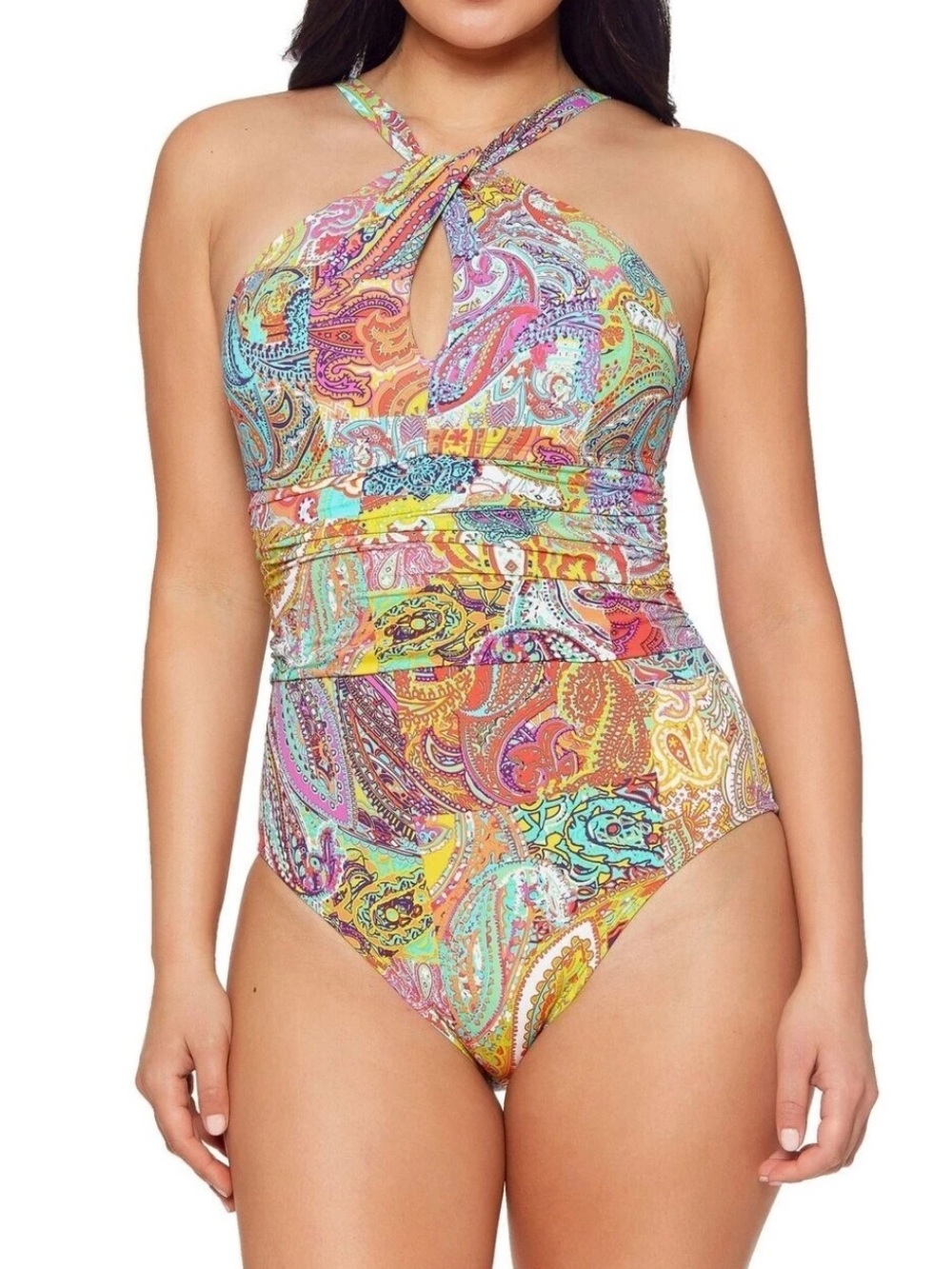 Bleu by Rod Beattie Swimsuit Womens Size 10 Colorful Paisley Print One Piece